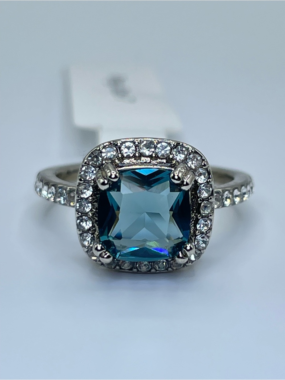 Swarovski Crystal Elements Teal Blue Halo Statement Ring Size 7